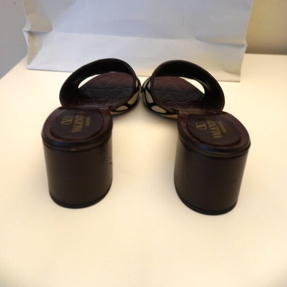 Valentino Garavani VLogo Sandals Block Heel Mules Slides Toile Canvas Size 8 38 - Picture 4 of 9